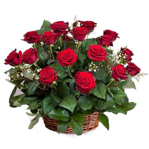 Фото товара 21 красная роза в корзине в Покровске