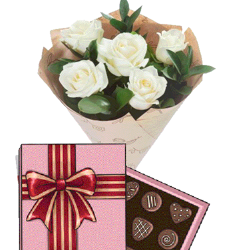 Фото товара 5 белых роз с конфетами в Покровске