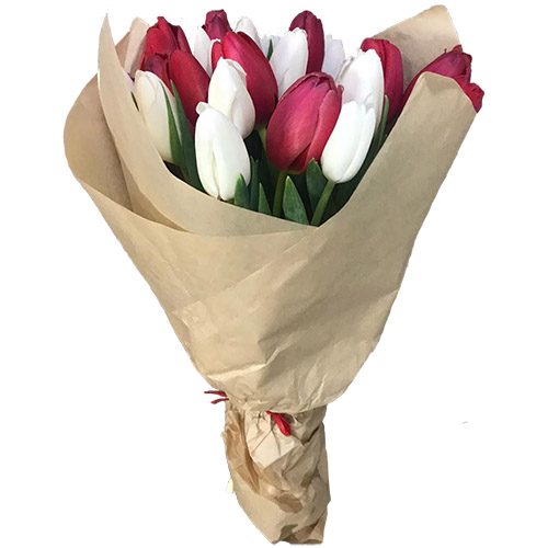 Фото товара 21 красно-белый тюльпан в крафт в Покровске