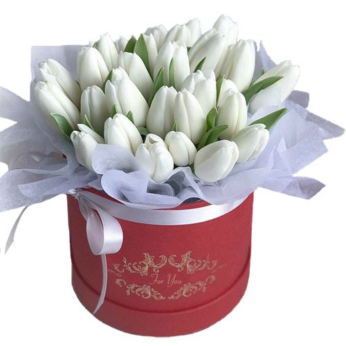 Фото товара 31 белый тюльпан в коробке в Покровске