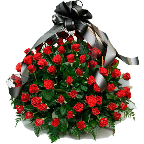 Фото товара 100 алых роз "Пламя" в корзине в Покровске