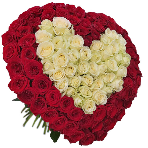 Фото товара Сердце 101 роза - красная и белая в Покровске