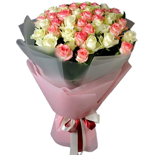 Фото товара 51 белая и розовая роза в Покровске